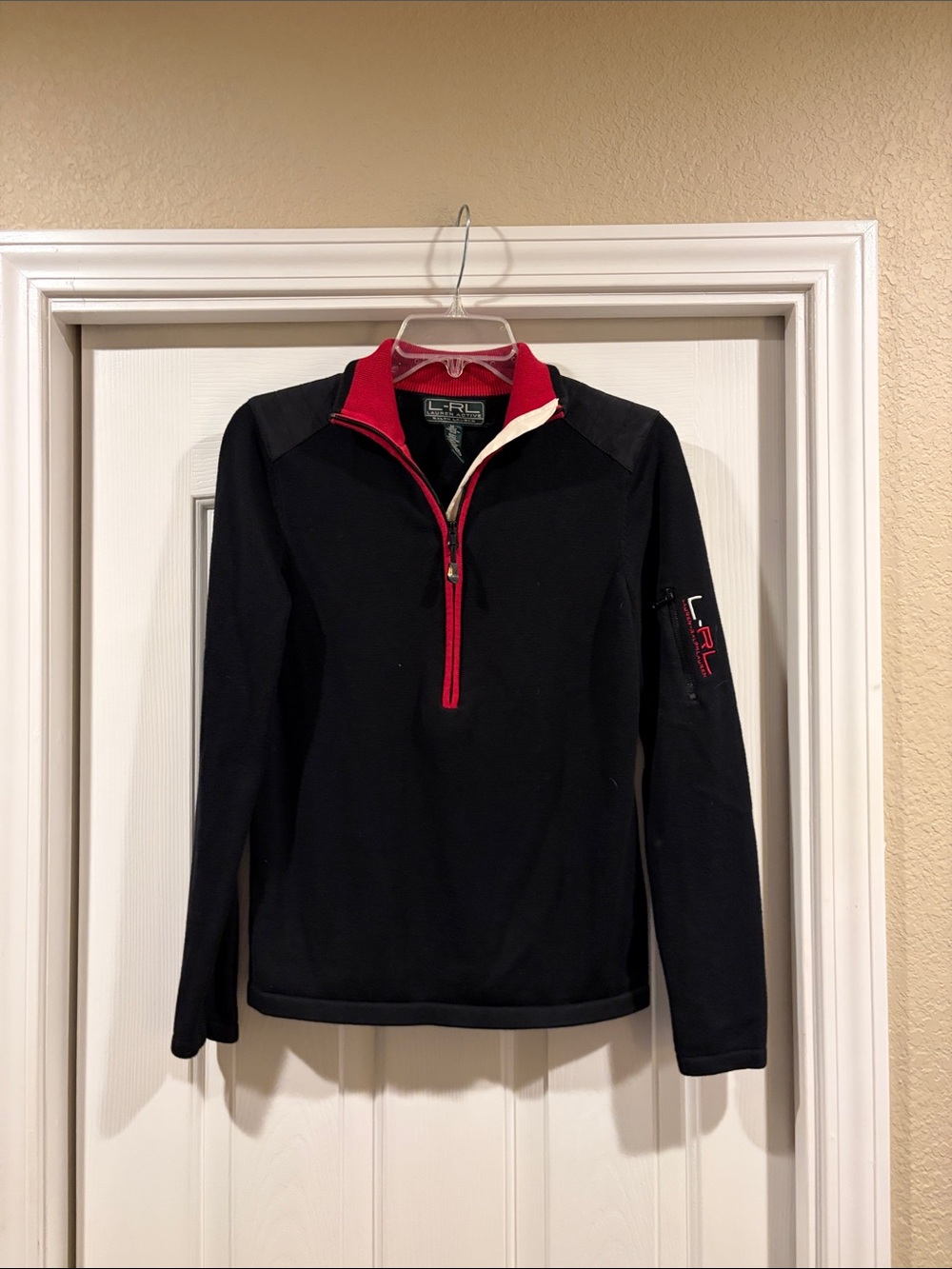 Ralph Lauren Black Half-Zip Pullover with Red Trim size M new